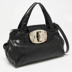 Miu Miu Black Leather Turnlock Flap Tote