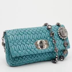 Pre Owned Miu Miu Blue Matelasse Patent Leather Crystal Shoulder Bag