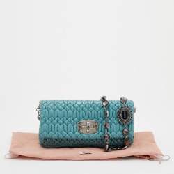 Pre Owned Miu Miu Blue Matelasse Patent Leather Crystal Shoulder Bag