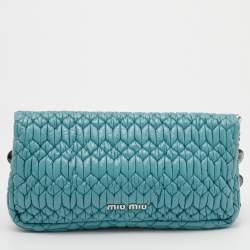 Pre Owned Miu Miu Blue Matelasse Patent Leather Crystal Shoulder Bag