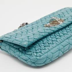 Pre Owned Miu Miu Blue Matelasse Patent Leather Crystal Shoulder Bag