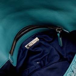 Pre Owned Miu Miu Blue Matelasse Patent Leather Crystal Shoulder Bag