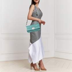 Pre Owned Miu Miu Blue Matelasse Patent Leather Crystal Shoulder Bag
