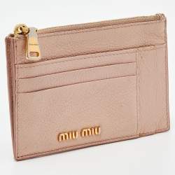 مملوكة مسبقًا Miu Miu Beige Leather Zip Card Holder