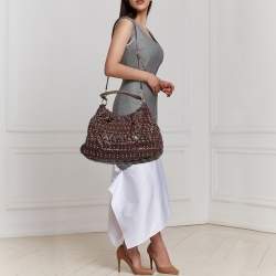 Pre Owned حقيبة هوبو ميو ميو جلد مبطن بني مرصع