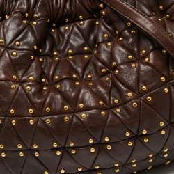 Pre Owned حقيبة هوبو ميو ميو جلد مبطن بني مرصع