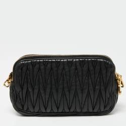 Miu Miu Black Matelasse Leather Double Zip Crossbody Bag