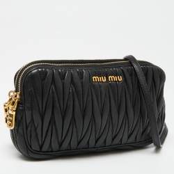 Miu Miu Black Matelasse Leather Double Zip Crossbody Bag