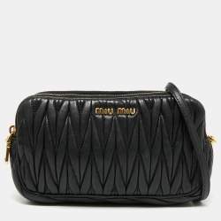 Miu Miu Black Matelasse Leather Double Zip Crossbody Bag