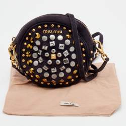 Miu Miu Plum Suede Studded Round Shoulder Bag