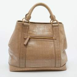 مملوكة مسبقًا حقيبة يد توتس ميو ميو جلد نقشة التمساح بيج بسحاب أمامي