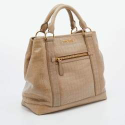 مملوكة مسبقًا حقيبة يد توتس ميو ميو جلد نقشة التمساح بيج بسحاب أمامي