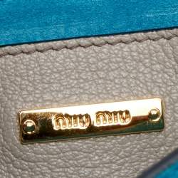 Pre Owned Miu Miu Grey/Blue Leather Madras Top Handle Bag
