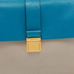 Pre Owned Miu Miu Grey/Blue Leather Madras Top Handle Bag