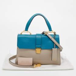 Pre Owned Miu Miu Grey/Blue Leather Madras Top Handle Bag