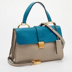 Pre Owned Miu Miu Grey/Blue Leather Madras Top Handle Bag