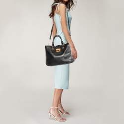 Pre Owned Miu Miu Black Madras Leather Executive Tote