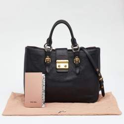 Pre Owned Miu Miu Black Madras Leather Executive Tote