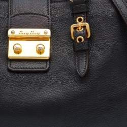 Pre Owned Miu Miu Black Madras Leather Executive Tote