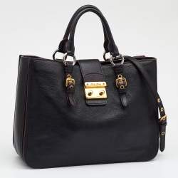 Pre Owned Miu Miu Black Madras Leather Executive Tote