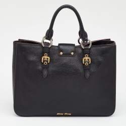 Pre Owned Miu Miu Black Madras Leather Executive Tote