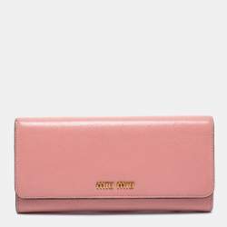Pre Owned Miu Miu Pink Leather Logo Flap Continental Wallet