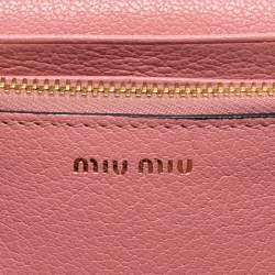 Pre Owned Miu Miu Pink Leather Logo Flap Continental Wallet
