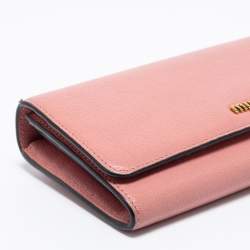 Pre Owned Miu Miu Pink Leather Logo Flap Continental Wallet