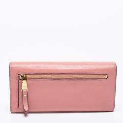 Pre Owned Miu Miu Pink Leather Logo Flap Continental Wallet