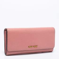 Pre Owned Miu Miu Pink Leather Logo Flap Continental Wallet