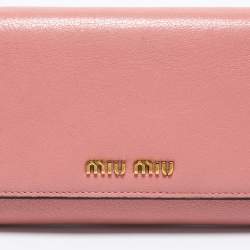 Pre Owned Miu Miu Pink Leather Logo Flap Continental Wallet