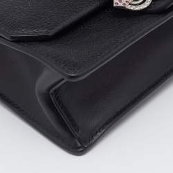 Pre Owned Miu Miu Black Madras Leather Crystal Embellished Buckle Flap Shoulder Bag