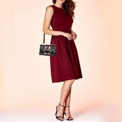 Pre Owned Miu Miu Black Madras Leather Crystal Embellished Buckle Flap Shoulder Bag