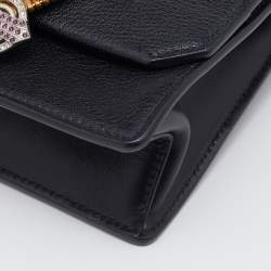 Pre Owned Miu Miu Black Madras Leather Crystal Embellished Buckle Flap Shoulder Bag