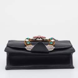 Pre Owned Miu Miu Black Madras Leather Crystal Embellished Buckle Flap Shoulder Bag
