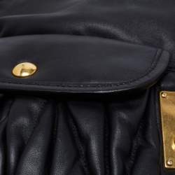 Pre Owned Miu Miu Black Matelassé Leather Coffer Hobo