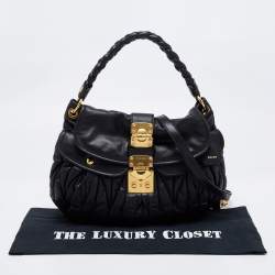 Pre Owned Miu Miu Black Matelassé Leather Coffer Hobo