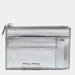 Miu Miu Metallic Silver Leather Zip Card Holder Miu Miu | TLC