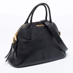Miu Miu Black Madras Leather Dome Satchel