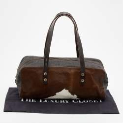 مملوكة مسبقًا حقيبة كتف ميو ميو دينم وشعر عجل متعدد الألوان 