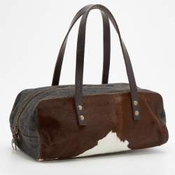 مملوكة مسبقًا حقيبة كتف ميو ميو دينم وشعر عجل متعدد الألوان 