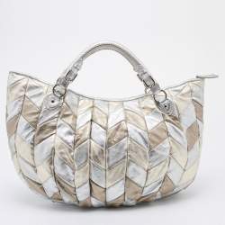Miu Miu Metallic Silver/Gold Leather Harlequin Shopper Tote
