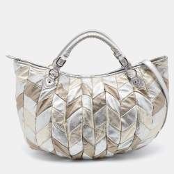 Miu Miu Metallic Silver/Gold Leather Harlequin Shopper Tote