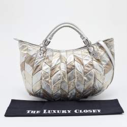 Miu Miu Metallic Silver/Gold Leather Harlequin Shopper Tote