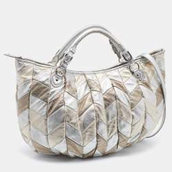 Miu Miu Metallic Silver/Gold Leather Harlequin Shopper Tote