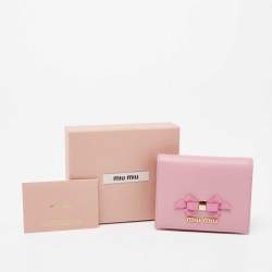 Miu Miu Pink Leather Bow Detail Compact Wallet