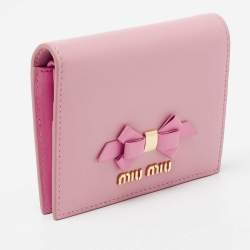 Miu Miu Pink Leather Bow Detail Compact Wallet