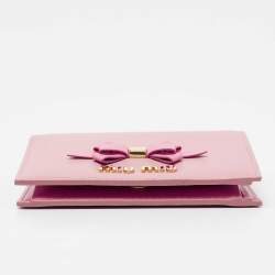 Miu Miu Pink Leather Bow Detail Compact Wallet