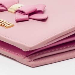 Miu Miu Pink Leather Bow Detail Compact Wallet