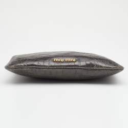 Miu Miu Grey Croc Embossed Patent Leather Frame Clutch